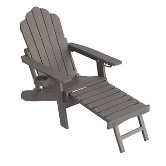 Sonkuki Folding Adirondack Chair with Retractable Ottoman, Weather Resistant Patio Cup Holder Lawn