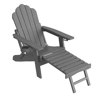 Sonkuki Folding Adirondack Chair with Retractable Ottoman, Weather Resistant Patio Cup Holder Lawn