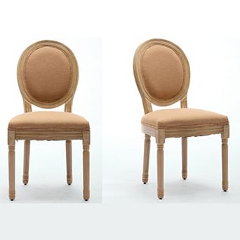 KWPZQEB French Style Dining Chair Set of 2, Solid Wood Frame Linen Kitchen Chair with Upholstered
