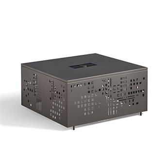 Ovios Outdoor All Weather Metal Patio Coffee Table, Built-in Solar LED Light for Backyard Garden