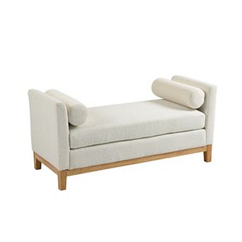 KWPZQEB Elegant Upholstered Ottoman Bench with Wood Legs & 2 Bolster Pillows for Living Room