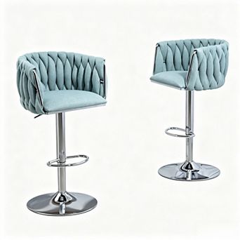 KWPZQEB 360° Fabric Cover Swivel Bar Stools Set of 2 with Woven Back & Footrest