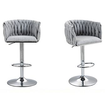 KWPZQEB 360° Fabric Cover Swivel Bar Stools Set of 2 with Woven Back & Footrest