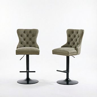 KWPZQEB Retro PU Leather Tufted Swivel Bar Stools Set of 2