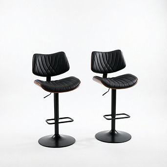 KWPZQEB Walnut Bentwood Bar Stool Set of 2, 360°Swivel Bar Chair wiith Upholstered & Footrest