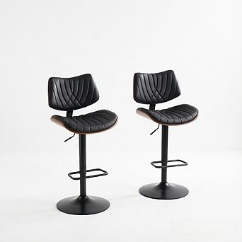 KWPZQEB Walnut Bentwood Bar Stool, 360°Swivel Bar Chair wiith Upholstered & Footrest