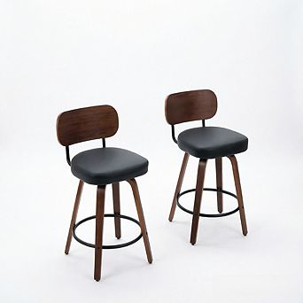 KWPZQEB Mid Century Swivel Bar Stools Set of 2, PU Counter Height Barstools with Upholstered