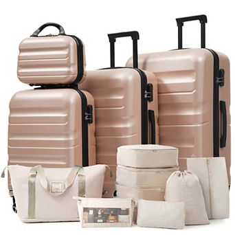 KWPZQEB Hardshell ABS Luggage Set of 12, Carry-On & Check-In Sizes with 8 Packing Cubes
