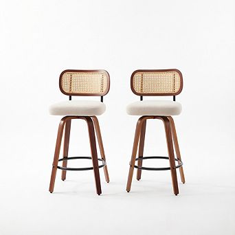 KWPZQEB Rattan Swivel Bar Stools Set of 2, Linen Counter Height Barstools with Upholstered