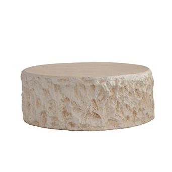 KWPZQEB Mid-Century Round Coffee Table, Vintage Faux Stone Center Table for Living Room