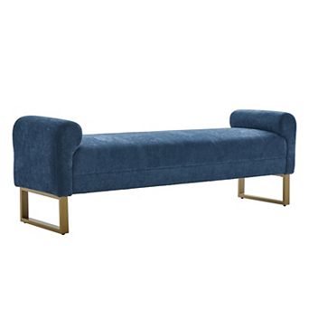 KWPZQEB Chenille Upholstered Ottoman Bench with Arms & Gold Legs for Living Room