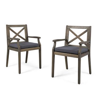 KWPZQEB 2 pc Garden Dining Chairs with Cushions, Acacia Wood Chairs with Armrest