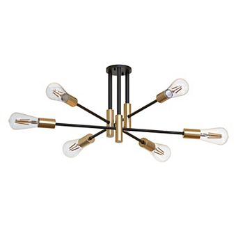 Modern 6-Light Branch Chandelier for Dining Room, Minimalist Black Gold Ceiling Light with E26 Bulbs