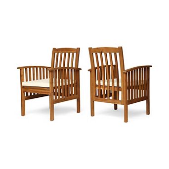 KWPZQEB Classic Slat Design Garden Dining Chairs Set of 2, Acacia Wood Chairs with Cushions