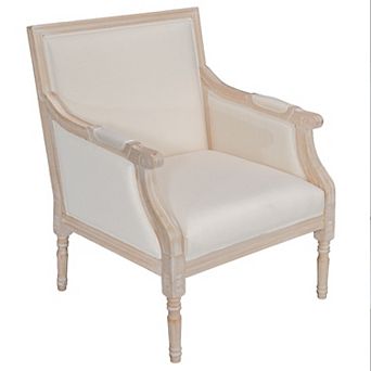 KWPZQEB Vintage French Linen Accent Chair, Wood Frame Armchair with Upholstered, Beige