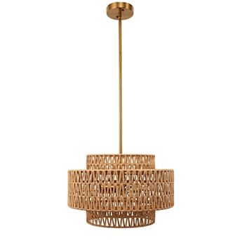 Boho 4-Light Woven Chandelier, Natural Paper Rope & Brass Finish, Adjustable Height for Dining Room