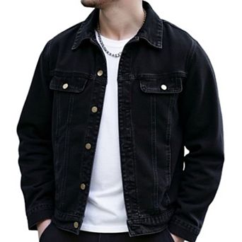 Men’s Classic Trucker Denim Jacket,Turn‑Collared Button‑Front Long‑Sleeve Casual Outerwea