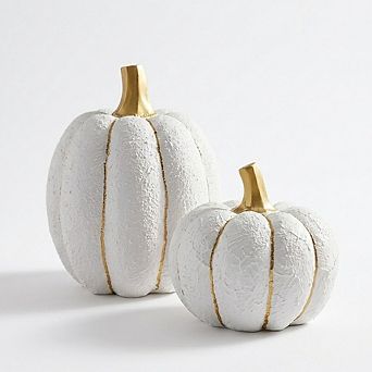 White and Gold Resin Pumpkin Fall Decor, Set of 2 for Home Decorating