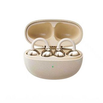 Open Ear Clip Bluetooth Wireless Earbuds,Sound Leakproof Headphones with Leather Charging Case