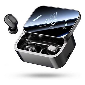 Wireless In-Ear Bluetooth Headphones with Digital LED Mirror Display with Adjustable Ear Tips