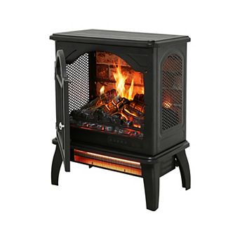 18" 3D Flame Electric Infrared Quartz Fireplace Stove w Simulated Red Brick Firebox, Remote Control