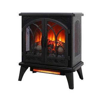 24" 3D Flame Electric Infrared Quartz Fireplace Stove w Remote Control, Realistic Fire Space Heater