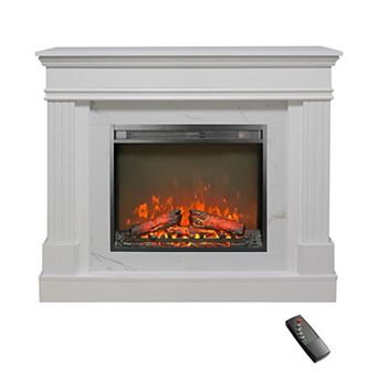 44" Electric Fireplace w Mantel, 23" Fireplace Insert Heater, Realistic Log and Flame Effect, Timer