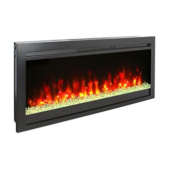 44" in Wall Recessed Electric Fireplace w Remote and Multi Color Flame & Emberbed, LED Light Heater