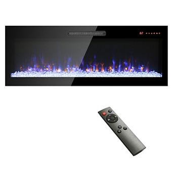 36"/42"/60" Recessed Ultra Thin Tempered Glass Front Wall Mounted Electric Fireplace with Remote