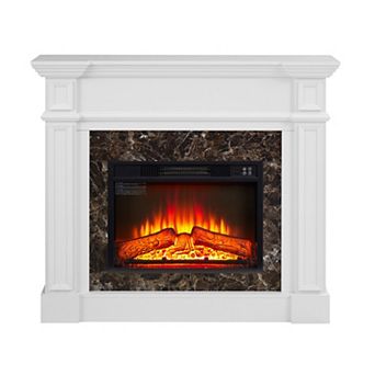 Freestanding Electric Fireplace Heater w Mantel, Stacked‑Stone Surround, LED Flame, Remote & Timer