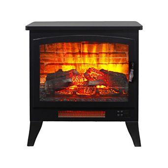 21" Three-sided Freestanding Electric Fireplace Stove Heater w Simulated Red Brick Firebox
