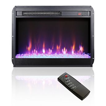 23" Electric Fireplace Insert, Ultra Thin Heater w Crystal & Realistic Flame, Remote Control w Timer