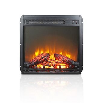18" Electric Fireplace Insert, Ultra Thin Heater w Log Set & Realistic Flame, Overheating Protection