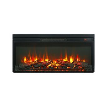 30"/36"/42" Electric Fireplace Insert with Log Set & Realistic Flame, Timer Remote Control