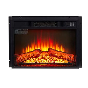 Electric Fireplace Insert with Remote Control, Ultra Thin Heater w Log Set & Realistic Flame
