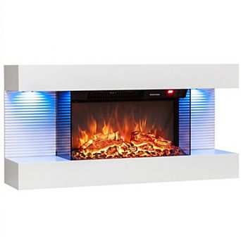 3-Sided Wall Mount Electric WiFi Fireplace with Floating Mantel and 12 Flame Ambient Colors