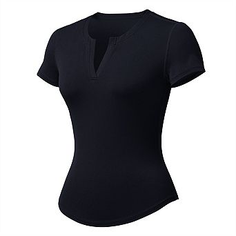 Women's Slim Fit Short Sleeve T-Shirt - Stretchy V-Neck Compression Top,Quick-Dry Fitness Sportswear