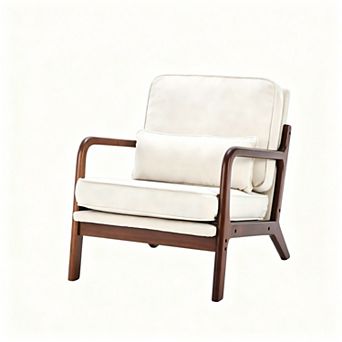 YIORTWO Mid Century Modern Accent Chair with Arms, Waist Cushion, Solid Wood Frame