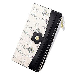 Ultra-Thin Slim Wallet, Cute Floral Long Bifold Purse, Ladies Card Holder Clutch with Flower Pattern