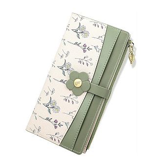 Ultra-Thin Slim Wallet, Cute Floral Long Bifold Purse, Ladies Card Holder Clutch with Flower Pattern