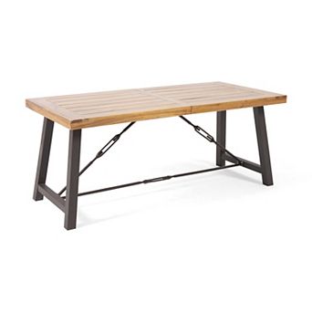 Outdoor Acacia Wood Metal Base Dining Table with Teak Finish