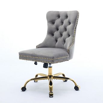 Velvet Upholstered Tufted Button Adjustable Desk Chair Swivel Home Office Chair