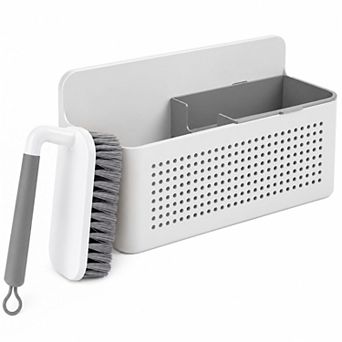 OU Kitchen Sink Organizer Set, Wall Mounted Caddy with Removable Sponge Tray & Scrub Brush