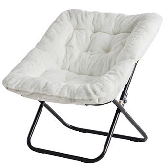 YIORTWO Faux Fur Saucer Chair for Adults Foldable Lounge Chair with Metal Frame