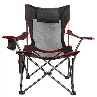 Foldable Camping Chair With Reclining Backrest Angle Cup Holder Pillow Side Pocket Carry Bag