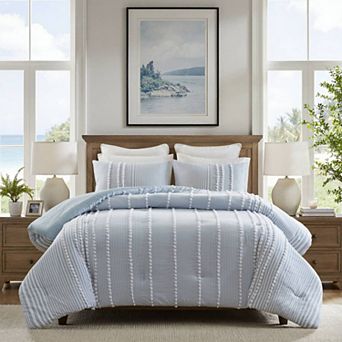 Bellemave 3 pc 100% Cotton Yarn Dyed Comforter Set with Clip Jacquard Details
