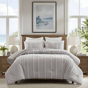 Bellemave 3 pc 100% Cotton Yarn Dyed Comforter Set with Clip Jacquard Details
