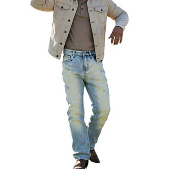 Men's Light Washed Paint-Splatter Slim Jeans, Vintage Denim Pants for Casual Streetwear