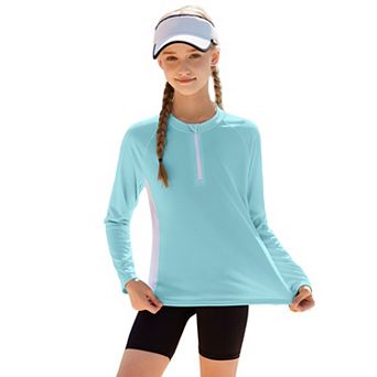 CHARMO Girls UPF 50+ Long Sleeve Sun Protection Shirt Half Zip Raglan Sleeve Quick Dry Rash Guard