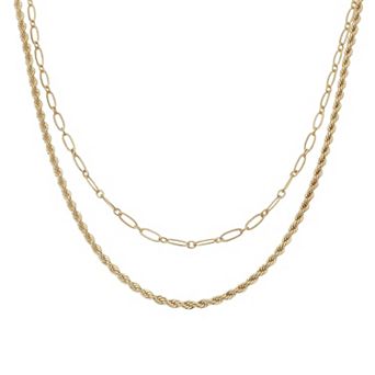 14k Gold Plated Chain and Rope Layered Necklace Gift Idea